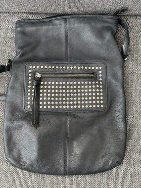 Danier Black Leather Crossbody with Silver Stud Accents